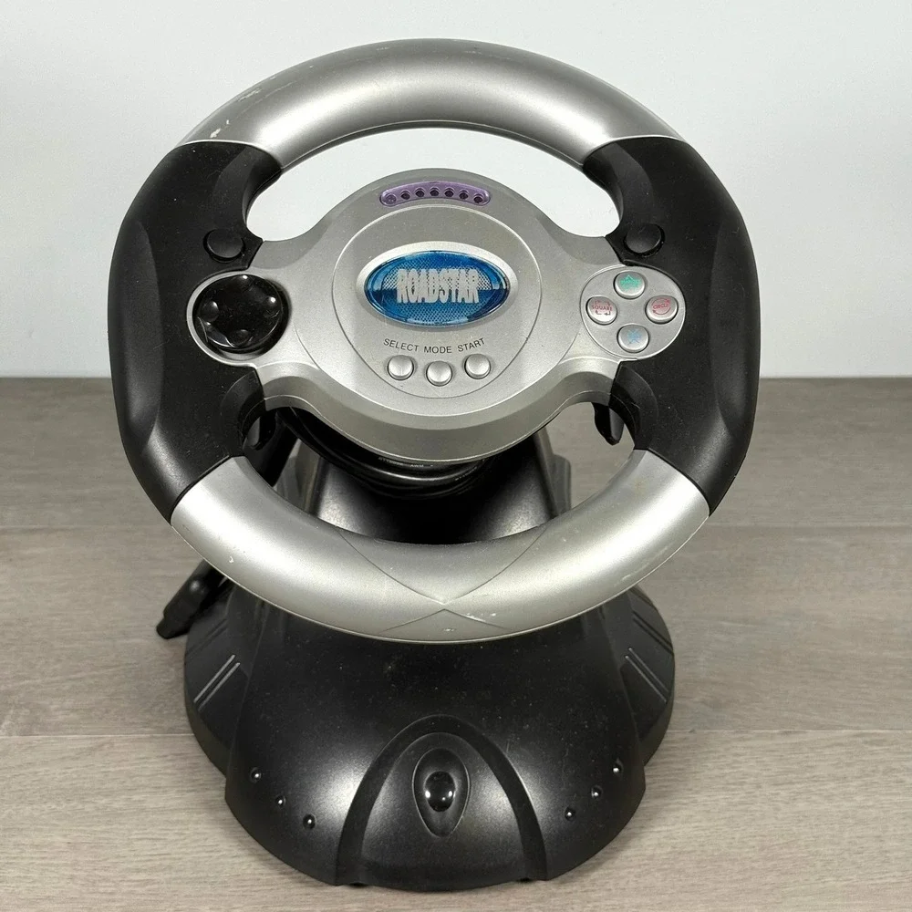 Roadstar PS2 Racing Wheel and Pedals Set for PlayStation 2 PSone Silver Black
